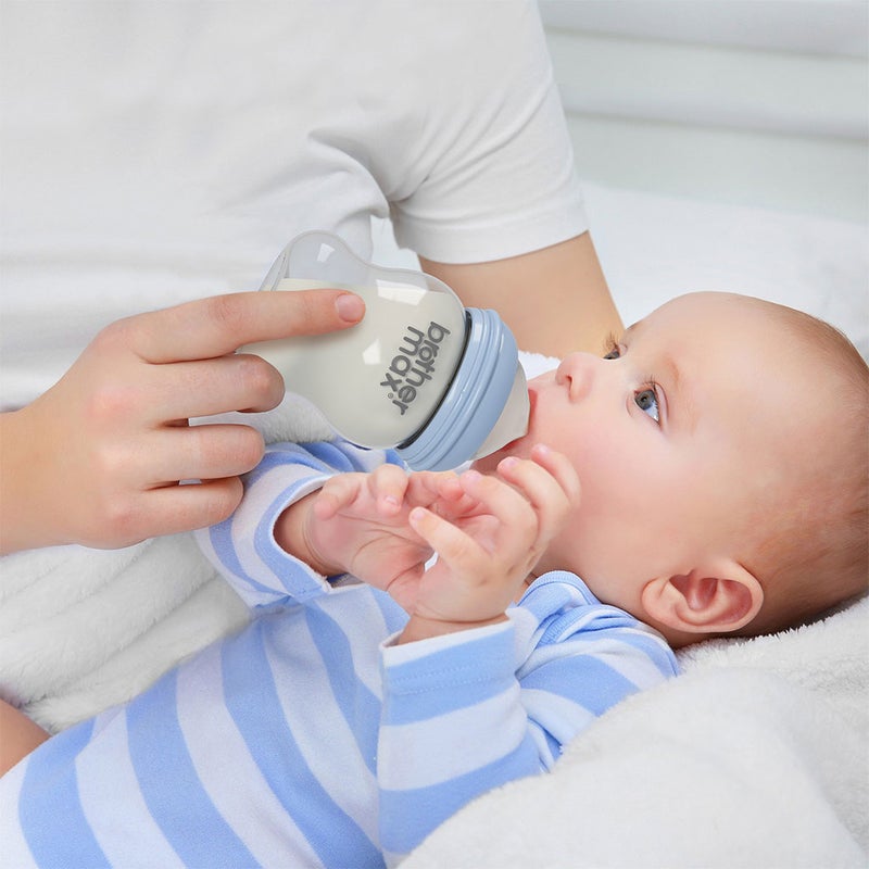 Brother Max Newborn Glass Anticolic Feeding Bottle 100 mL + SS Teat Blue BM100B