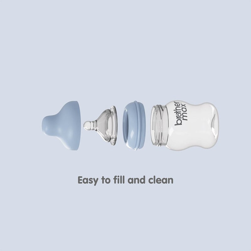 Brother Max Newborn Glass Anticolic Feeding Bottle 100 mL + SS Teat Blue BM100B