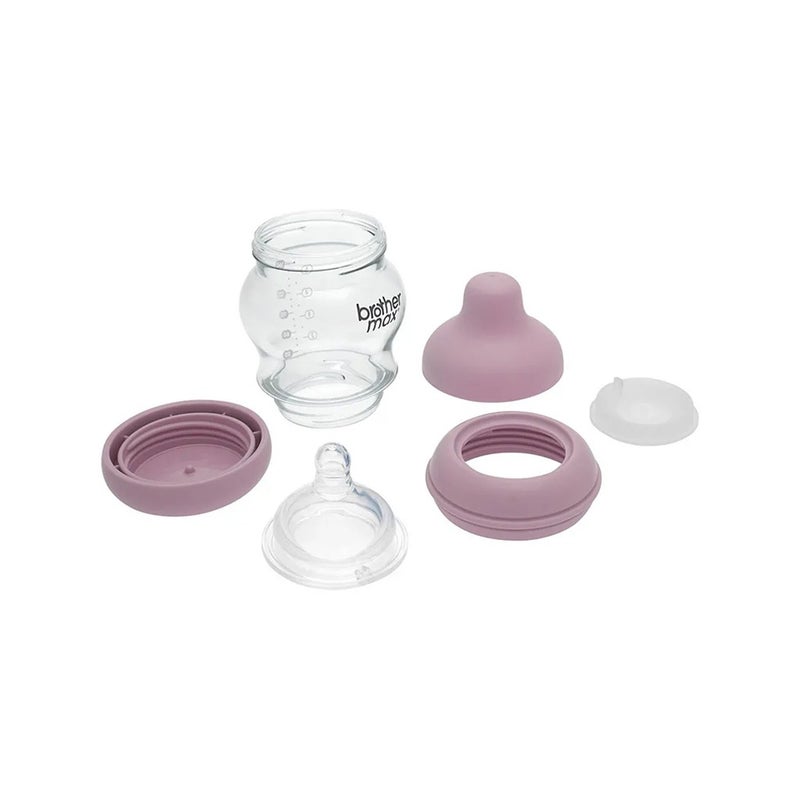 Brother Max Newborn Glass Anticolic Feeding Bottle 100 mL + SS Teat Pink BM100P