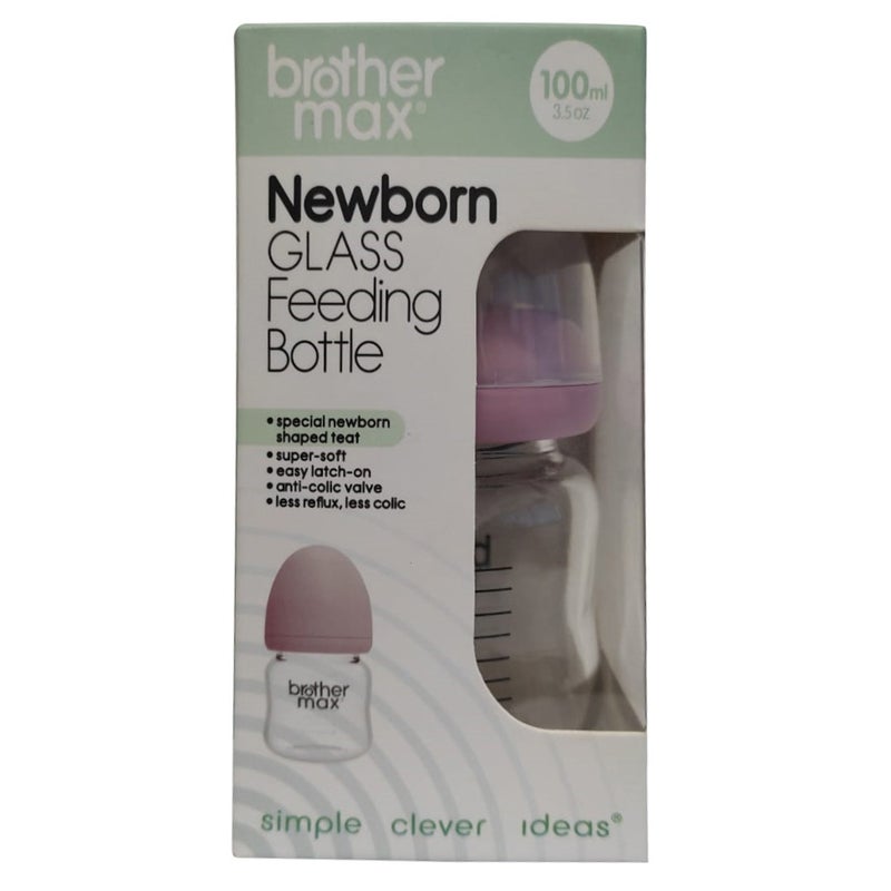 Brother Max Newborn Glass Anticolic Feeding Bottle 100 mL + SS Teat Pink BM100P