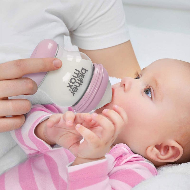 Brother Max Newborn Glass Anticolic Feeding Bottle 100 mL + SS Teat Pink BM100P