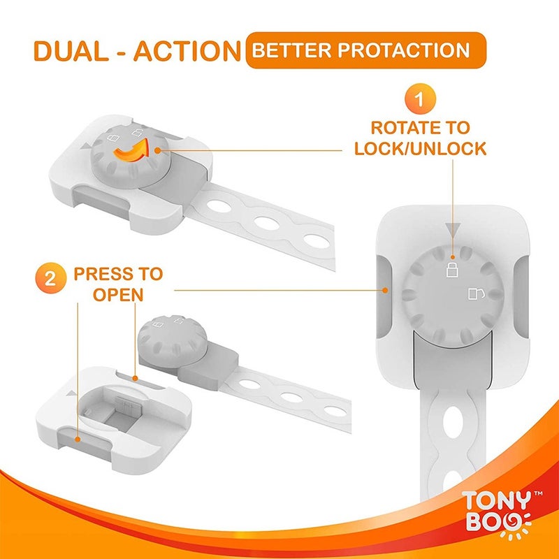 Tonyboo Multipurpose Double Action Child Safety Lock, Pack of 8's