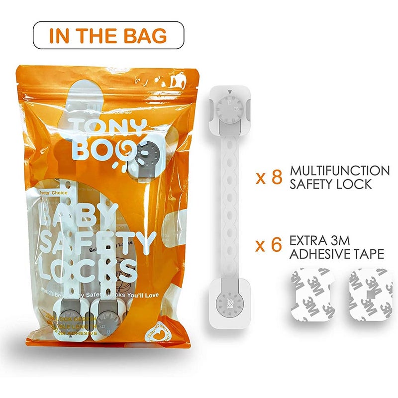 Tonyboo Multipurpose Double Action Child Safety Lock, Pack of 8's