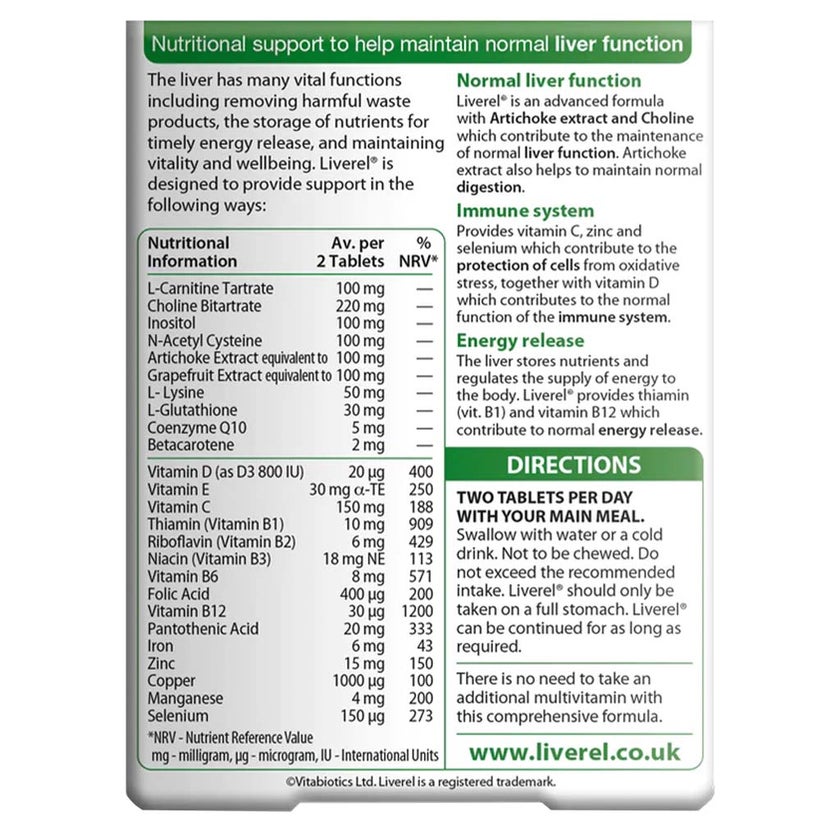 Vitabiotics Liverel Tablets With Vitamins, Minerals & Choline For Healthy Liver Function, Pack of 60's