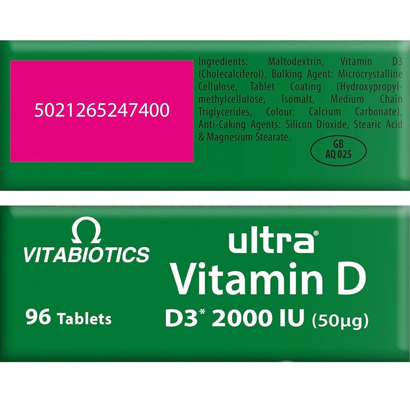 Vitabiotics Ultra Vitamin D3 2000IU Extra Strength Tablets For Healthy Immune System, Pack of 96's