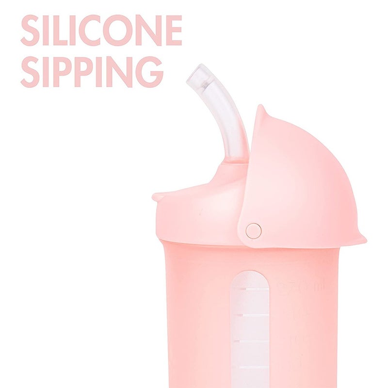 Boon Swig Silicone Straw Bottle For Kids 10 Oz Pink