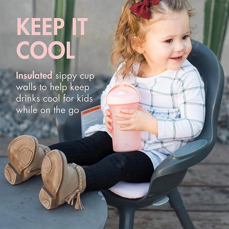 Boon Swig Silicone Straw Bottle For Kids 10 Oz Pink