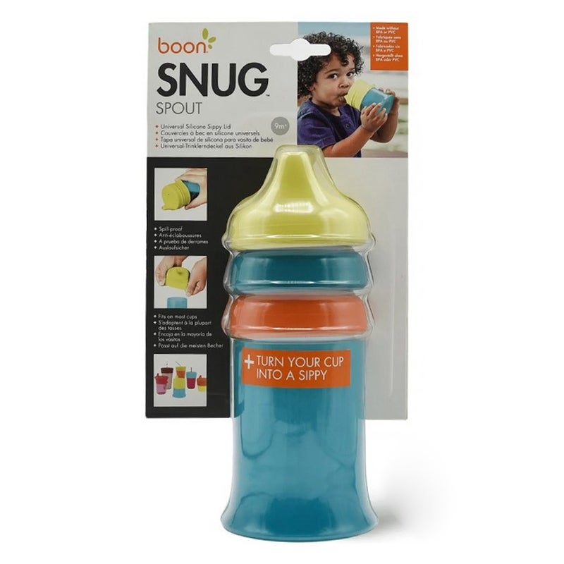 Boon Snug Reusable Stretchy Silicone Spout Cup & Lids For 9+Months Baby Boy, Pack of 3 Lids + 1 Cup