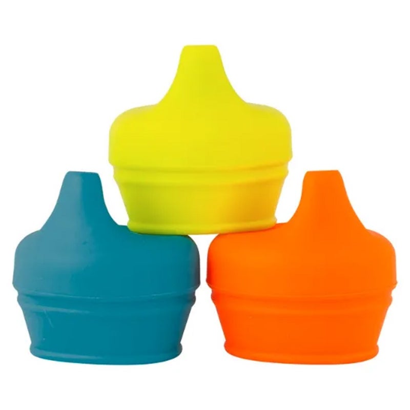 Boon Snug Reusable Stretchy Silicone Spout Cup & Lids For 9+Months Baby Boy, Pack of 3 Lids + 1 Cup
