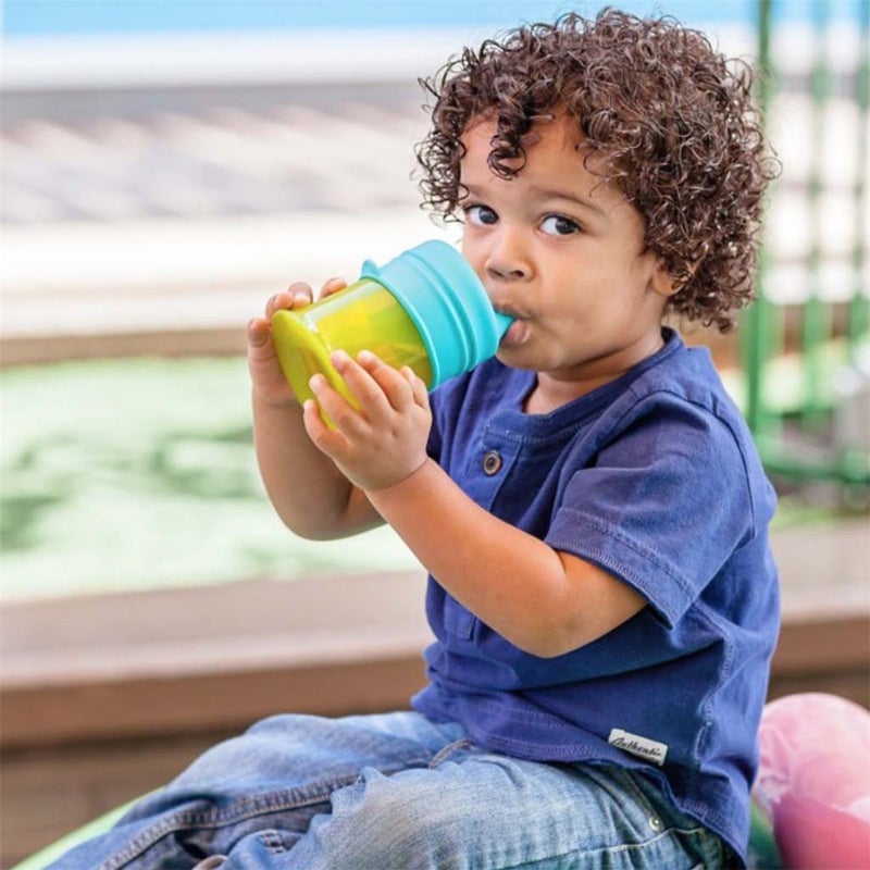 Boon Snug Reusable Stretchy Silicone Spout Cup & Lids For 9+Months Baby Boy, Pack of 3 Lids + 1 Cup
