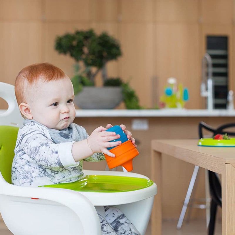 Boon Snug Reusable Stretchy Silicone Spout Cup & Lids For 9+Months Baby Boy, Pack of 3 Lids + 1 Cup