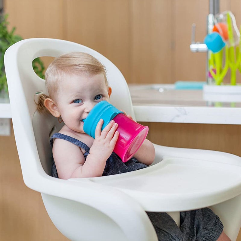 Boon Snug Reusable Stretchy Silicone Spout Cup & Lids For 9+Months Baby Boy, Pack of 3 Lids + 1 Cup