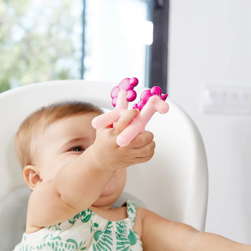 Boon Prance Swinging Unicorn Silicone Teether For 0-12 Months Babies