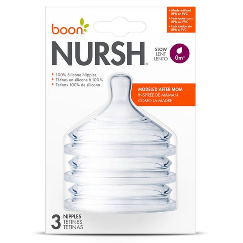 Boon Nursh Nipples Slow Flow Rate For 0 Months+ Babies 3's