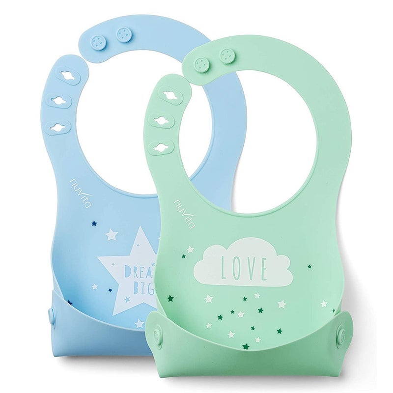 Nuvita Squishy Silicone Roll Up Bib For Baby - Blue/Green, Pack of 2's