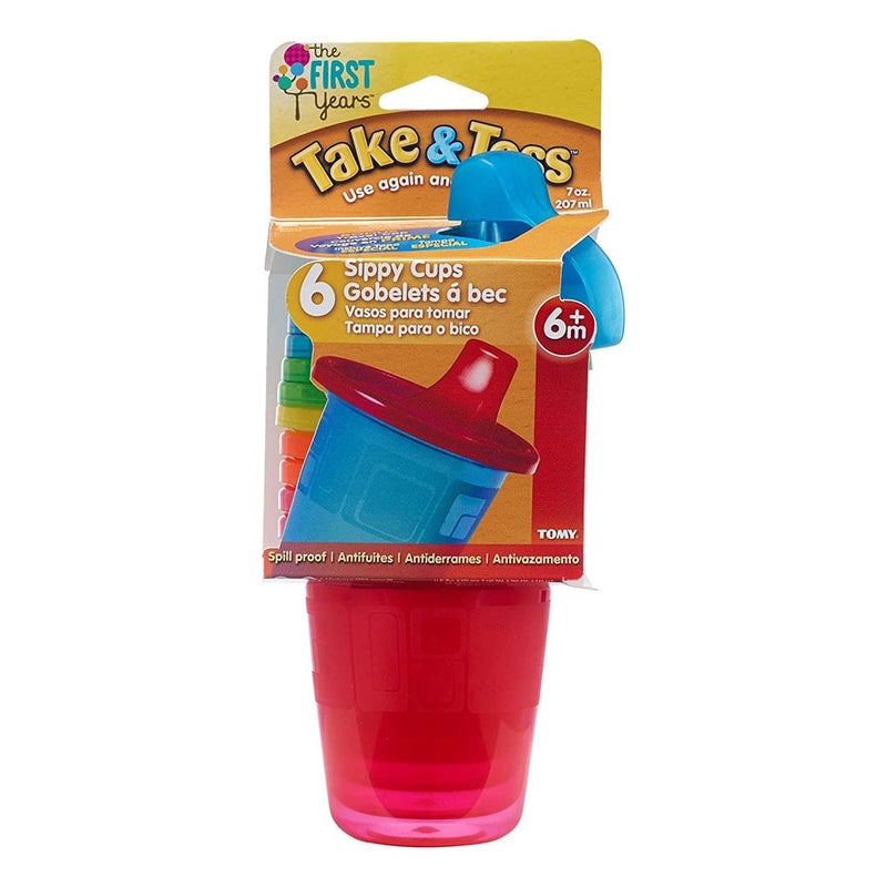 The First Years Take & Toss Spill-Proof Sippy Cups For 6+ Months 207ml, Pack of 6's