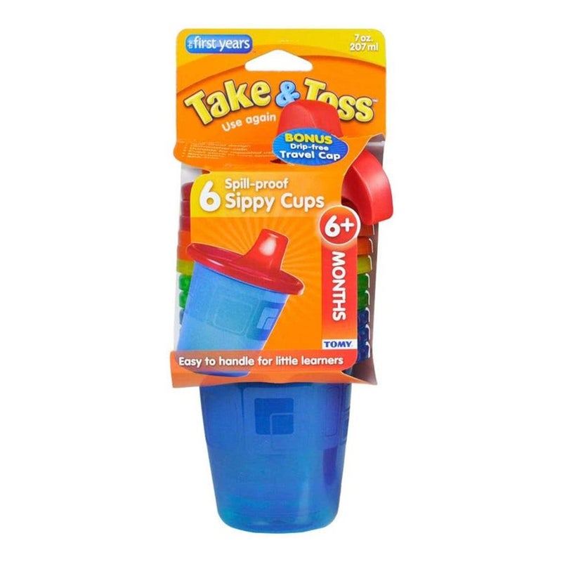 The First Years Take & Toss Spill-Proof Sippy Cups For 6+ Months 207ml, Pack of 6's