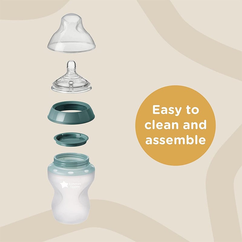 Tommee Tippee Closer To Nature Soft Feel Silicone Slow Flow Baby Bottles With Anti-Colic Valve For 0+Months 260ml, Pack of 2's
