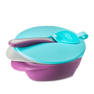 Tommee Tippee On-The-Go Feeding Bowl Blue With Spoon And Lid-Pack Of 2