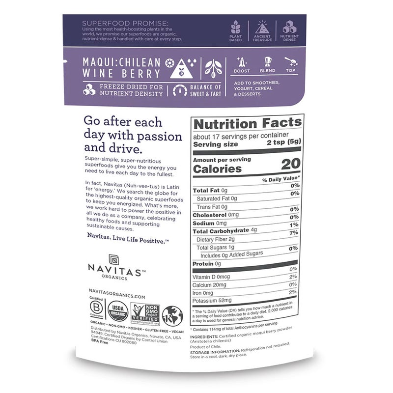 Navitas Organics Plant based Superfood Organic Maqui Powder 85g