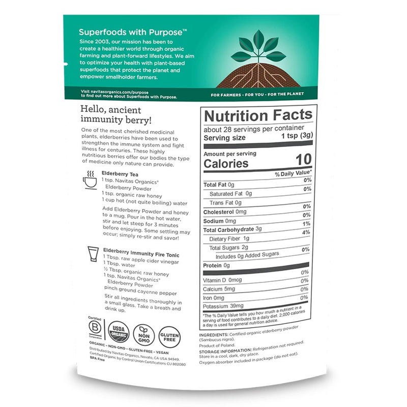 Navitas Organics Plant based Superfood Organic Elderberry Powder 85g