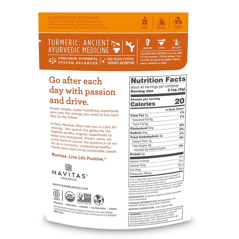 Navitas Organics Plant based Superfood Organic Turmeric Powder 227g