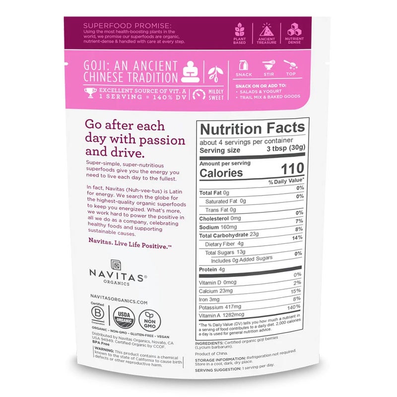 Navitas Organics Plant based Superfood Organic Goji Berries 113g