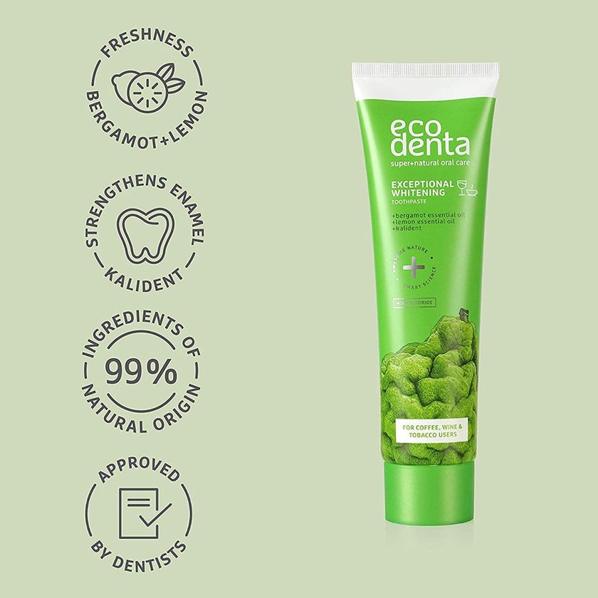 Ecodenta Exceptional Whitening Fluoride Toothpaste With Bergamot And Lemon Essential Oil 100ml
