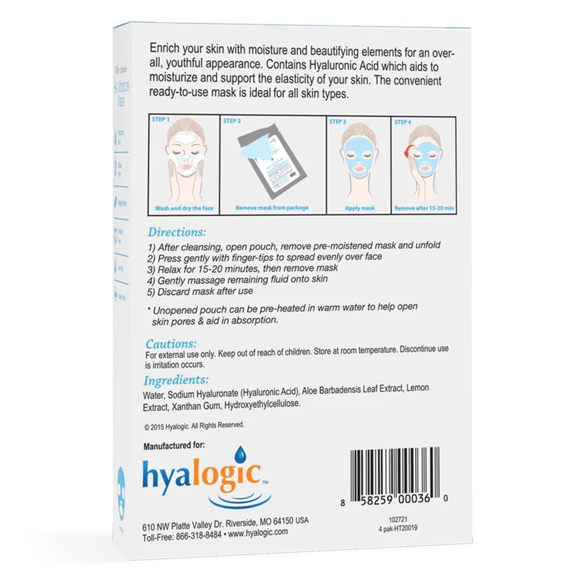 Hyalogic Hyaluronic Acid Radiance And Moisture Boosting Facial Mask, Pack of 4's