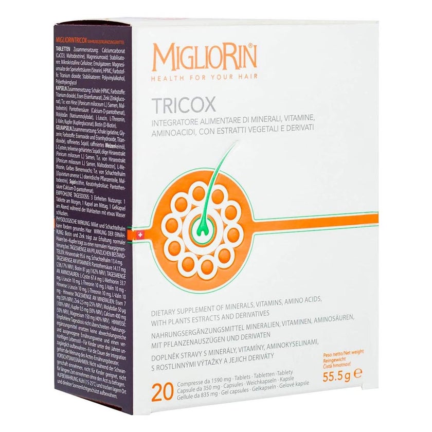 Migliorin Tricox Tablets 20 Servings + Adjuvant Anti-Hair Loss Spray Lotion 125ml Anti-Hair Loss PROMO PACK 