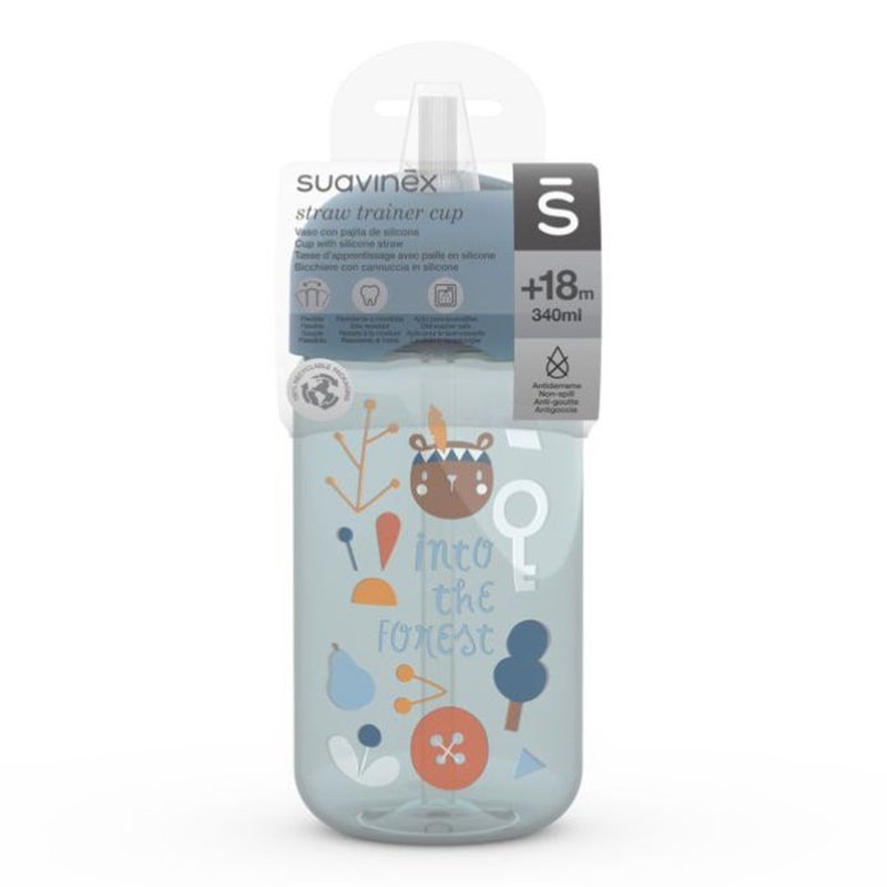 Suavinex Straw Trainer Bottle Forest Blue For Babies L3
