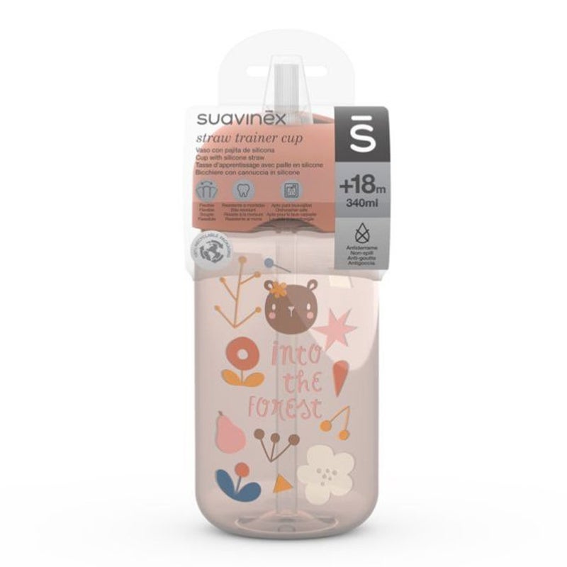 Suavinex Straw Trainer Bottle Forest Pink For Babies L3