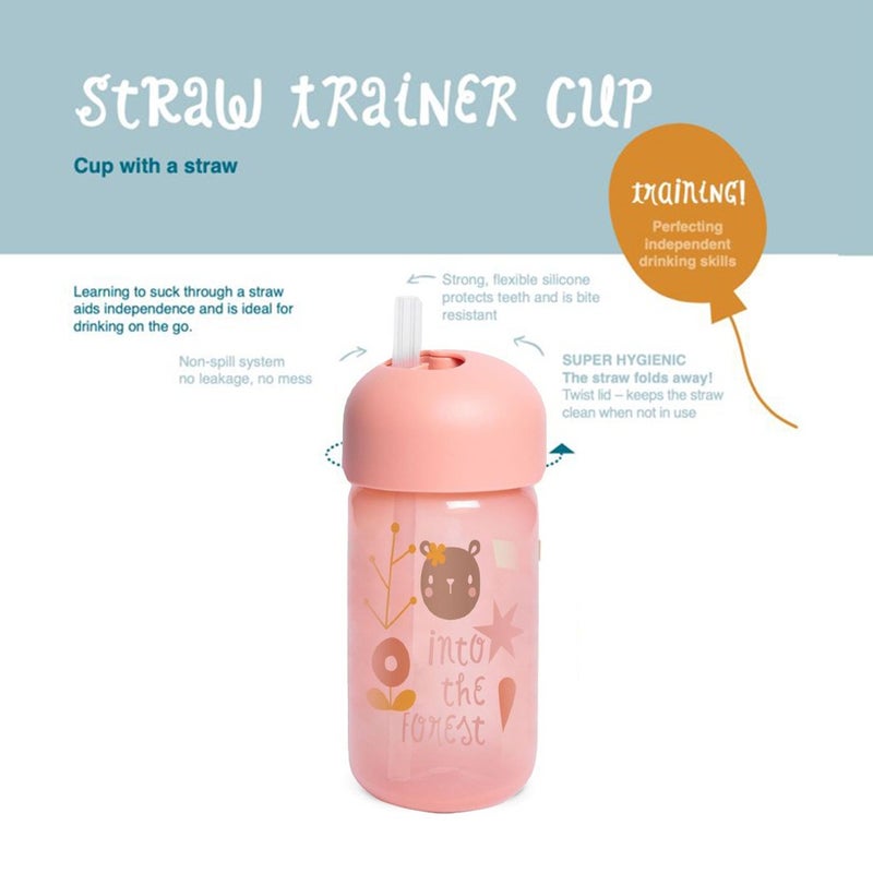 Suavinex Straw Trainer Bottle Forest Pink For Babies L3