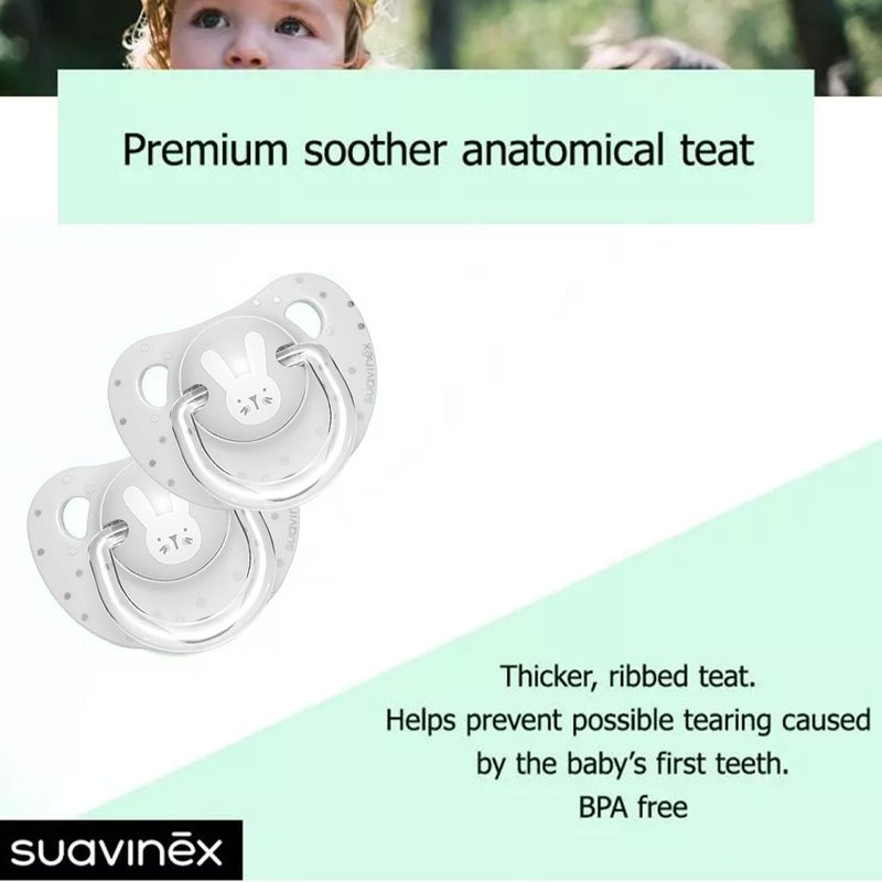 Suavinex Evolution Anatomical Soother For 0-6 Months Baby, Grey Rabbit