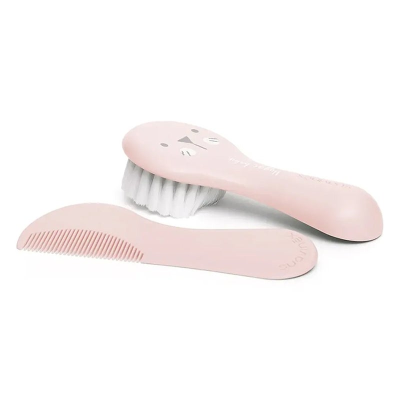 Suavinex Hygge Soft Bristles Brush & Comb Set For 0 Months+ Baby - Pink, Pack of 2 Pieces