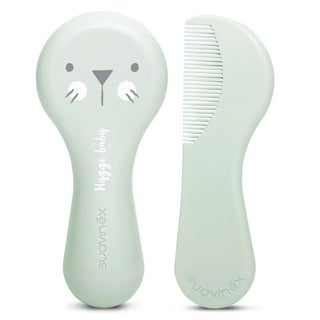 Suavinex Hygge Soft Bristles Brush & Comb Set For 0 Months+ Baby - Green, Pack of 2 Pieces