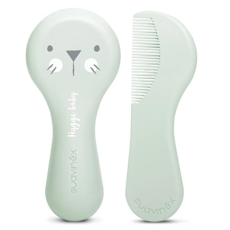 Suavinex Hygge Soft Bristles Brush & Comb Set For 0 Months+ Baby - Green, Pack of 2 Pieces