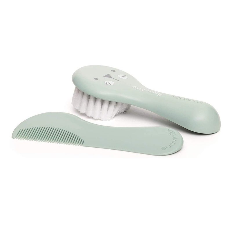 Suavinex Hygge Soft Bristles Brush & Comb Set For 0 Months+ Baby - Green, Pack of 2 Pieces