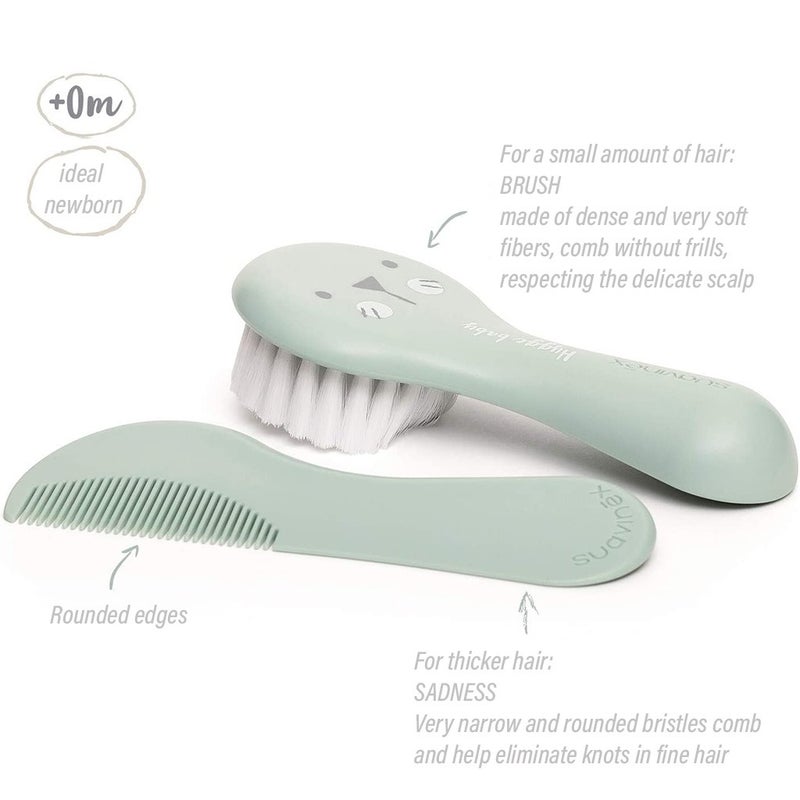 Suavinex Hygge Soft Bristles Brush & Comb Set For 0 Months+ Baby - Green, Pack of 2 Pieces