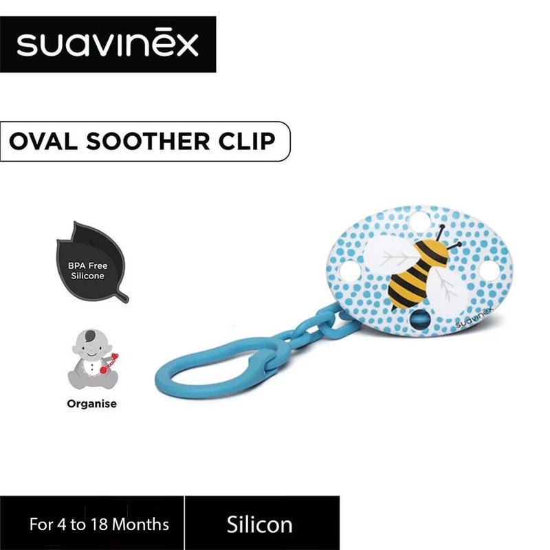 Suavinex Oval Soother Clip For 4-18 Months Baby, Bee Blue, Pack of 1's