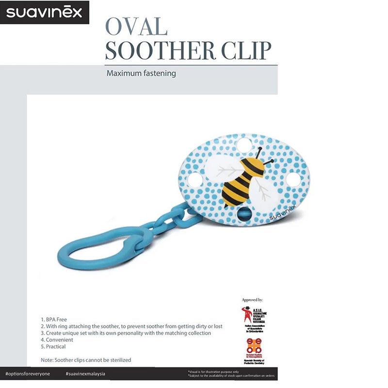 Suavinex Oval Soother Clip For 4-18 Months Baby, Bee Blue, Pack of 1's