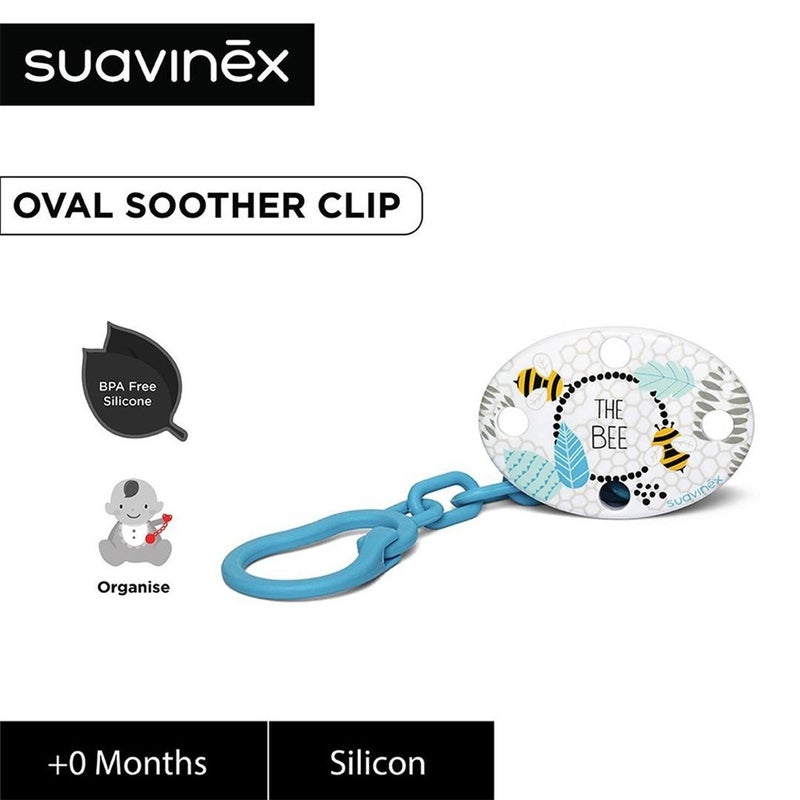 Suavinex Oval Soother Clip Bee Blue For Babies
