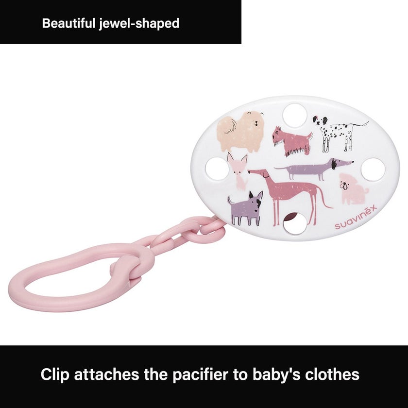 Suavinex Oval Soother Clip Pink Dog For Babies