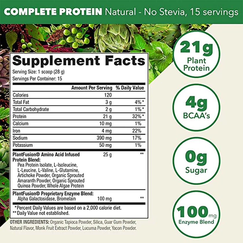 PlantFusion Complete Plant Protein Powder Natural - No Stevia 1Lbs