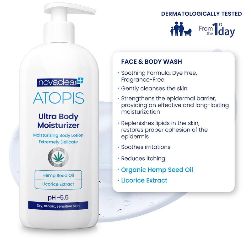 Novaclear Atopis Gentle Face & Body Wash For Dry, Atopic & Sensitive Skin 500ml