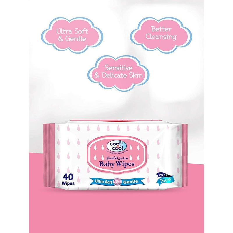 Cool & Cool Baby Wipes 40's Pack of 4's