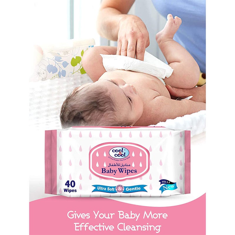 Cool & Cool Baby Wipes 40's Pack of 4's
