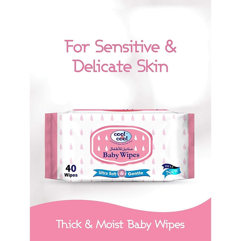 Cool & Cool Baby Wipes 40's Pack of 4's