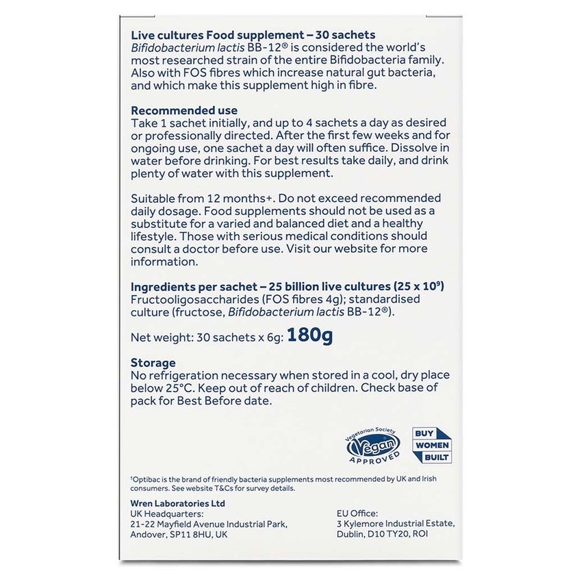 Optibac Bifido And Fibre Probiotics Sachets, Pack of 30's