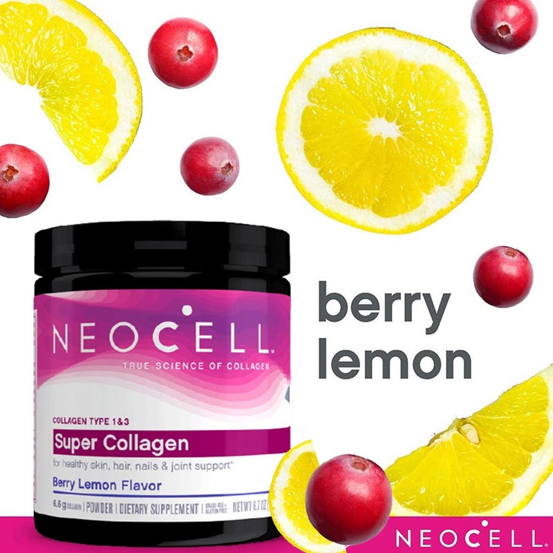 NeoCell Super Collagen Peptide Collagen Type 1 & 3 Powder Berry Lemon Flavor For healthy skin, hair & nails 190g